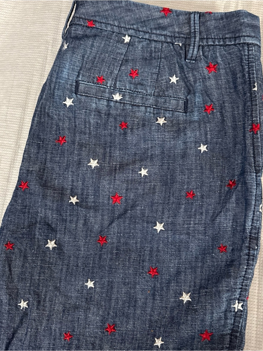 Talbots 4th of July Denim Star-Embroidered Shorts in Blue with Red & White Stars
